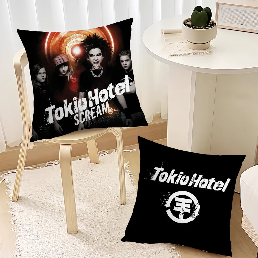 taie d'oreiller décorative noire motif groupe tokio coussin salon chambre moderne coton polyester