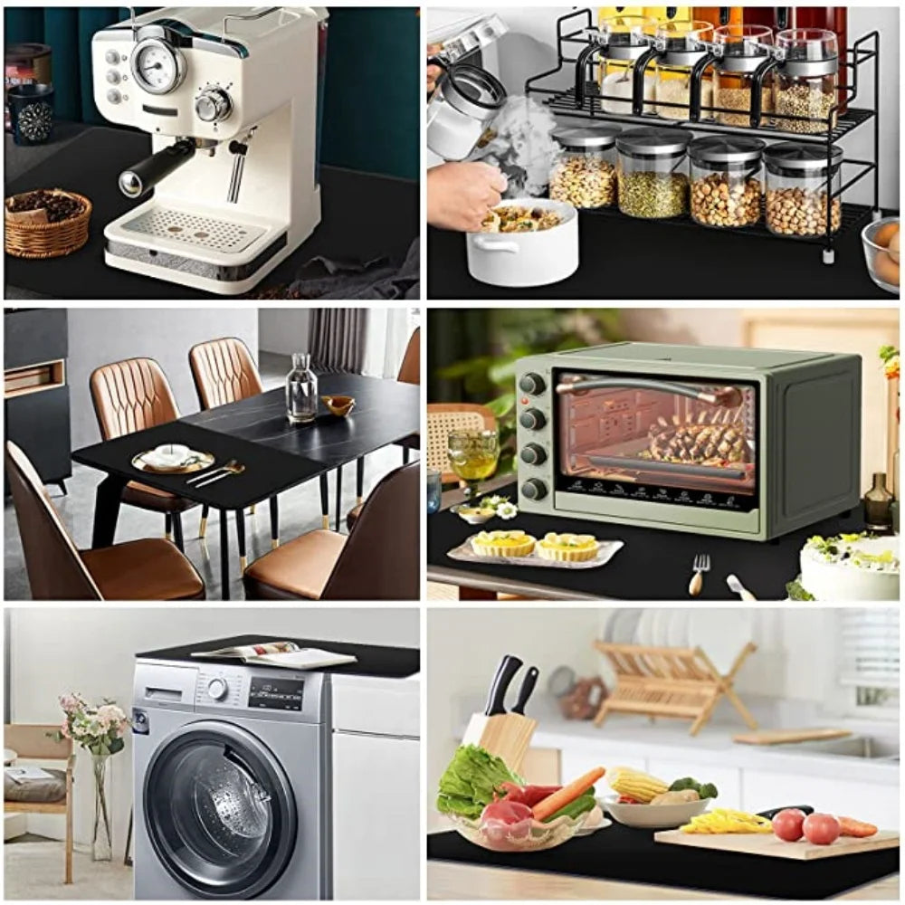 tapis cuisine silicone moderne noir anti dérapant clips 60x40cm lavable resistant chaleur