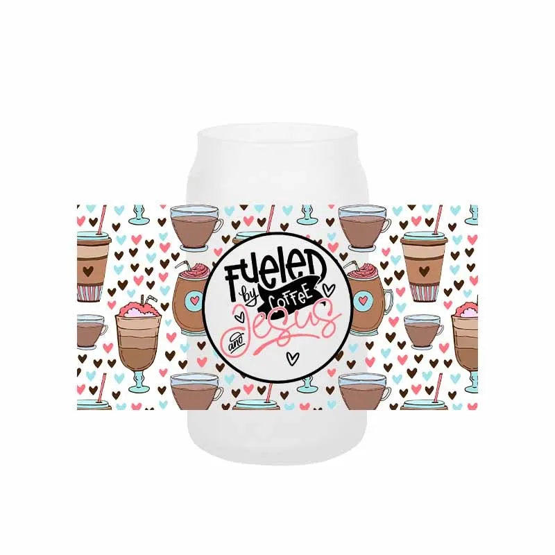 autocollants transfert motif coeurs boissons cartoon transparent opaques tasses croissants glaces bouteille verre couvercle