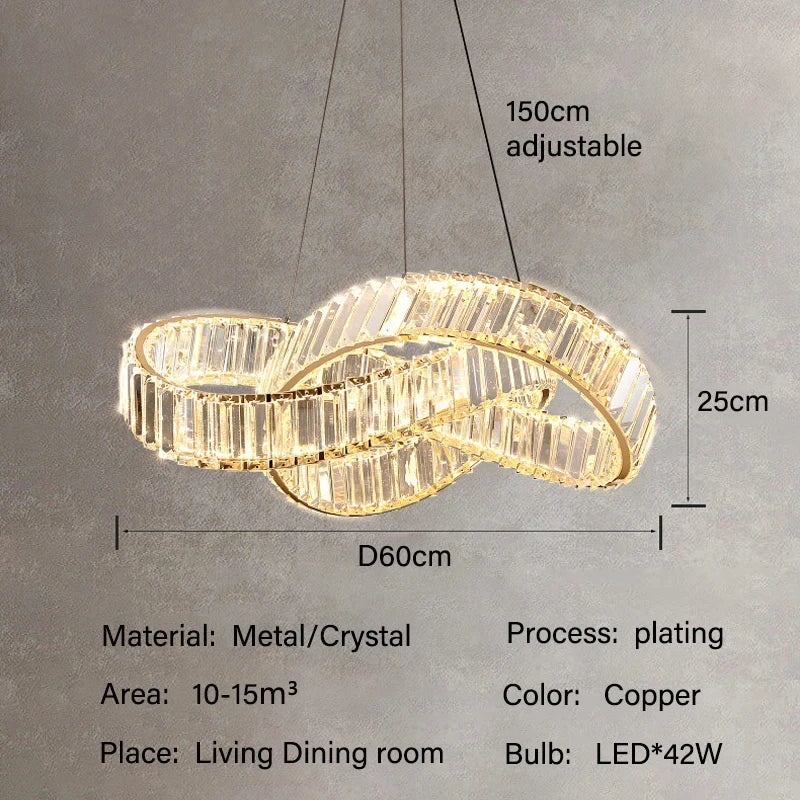 suspension lumineuse pendentif cristal or brillant moderne élégant 4000k 3000k 6000k led 10m2
