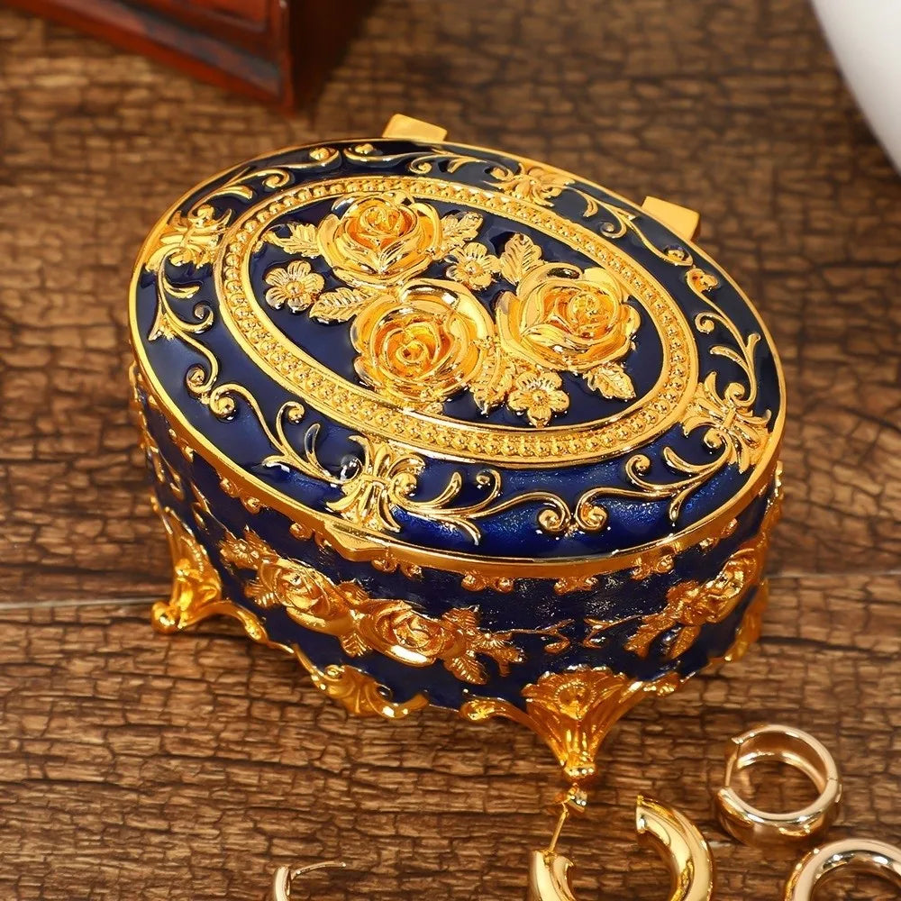 boîte bijoux baroque bleu clair vert violet roses dorées motifs floraux opaques multifonctionnelle vintage