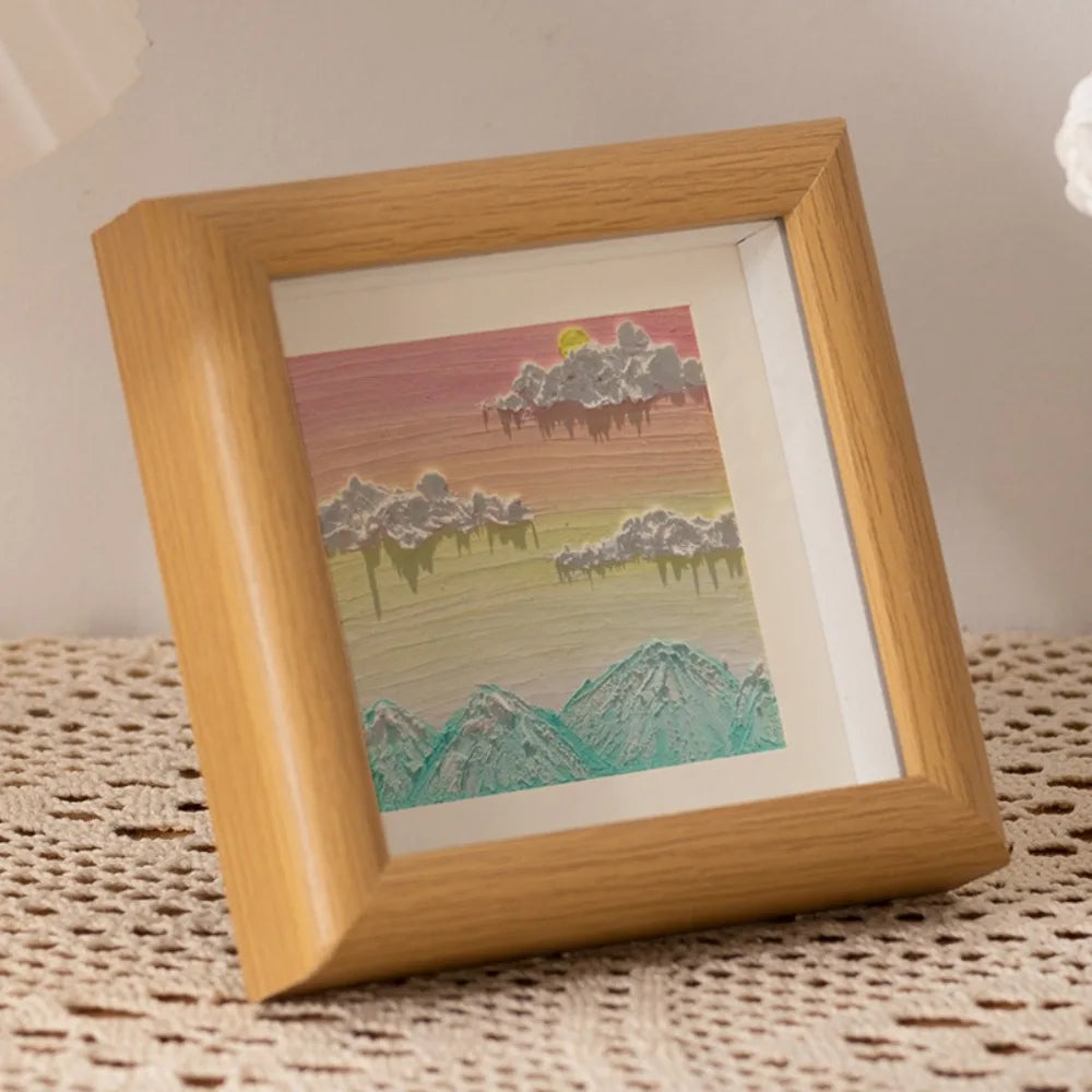 cadres photo miniatures bois illustrés paysages abstraits bohèmes multicolores adultes
