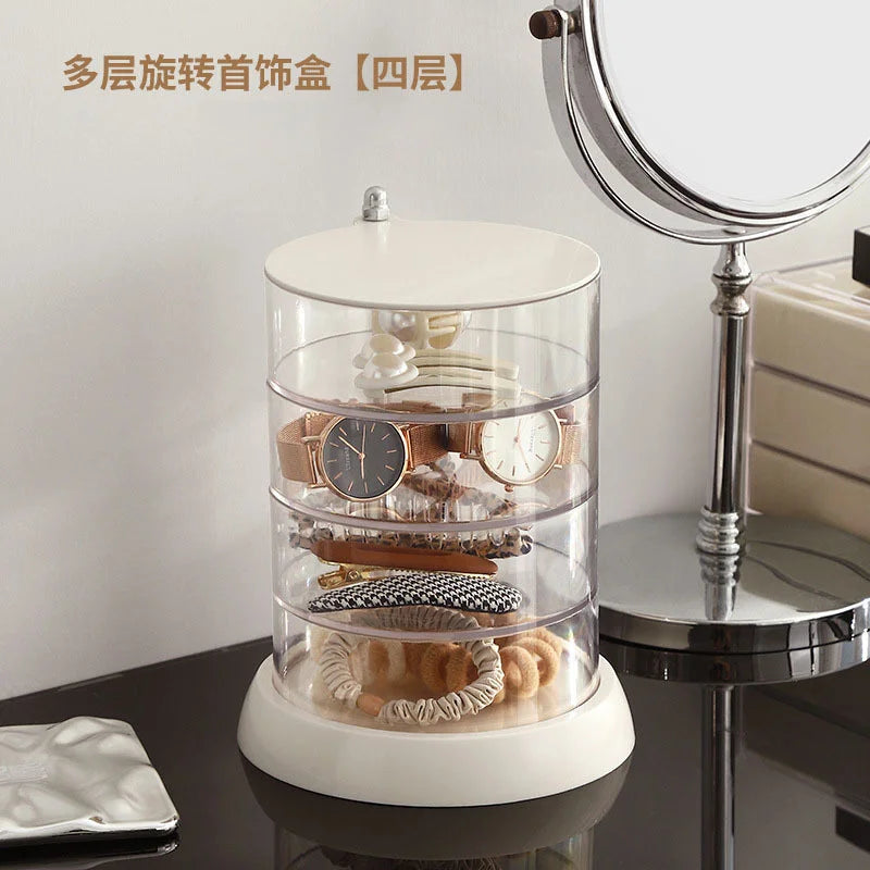 boîte bijoux rotative transparente moderne rangement clips élastiques bracelets cheveux minimaliste blanc