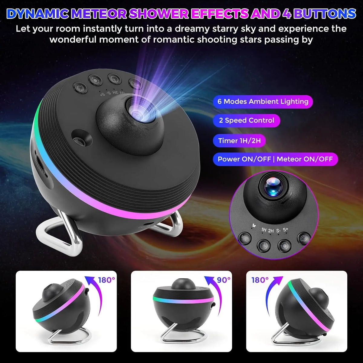 projecteur d'étoiles veilleuse noire moderne sans filtre support clip 4k hd manuel câble usb