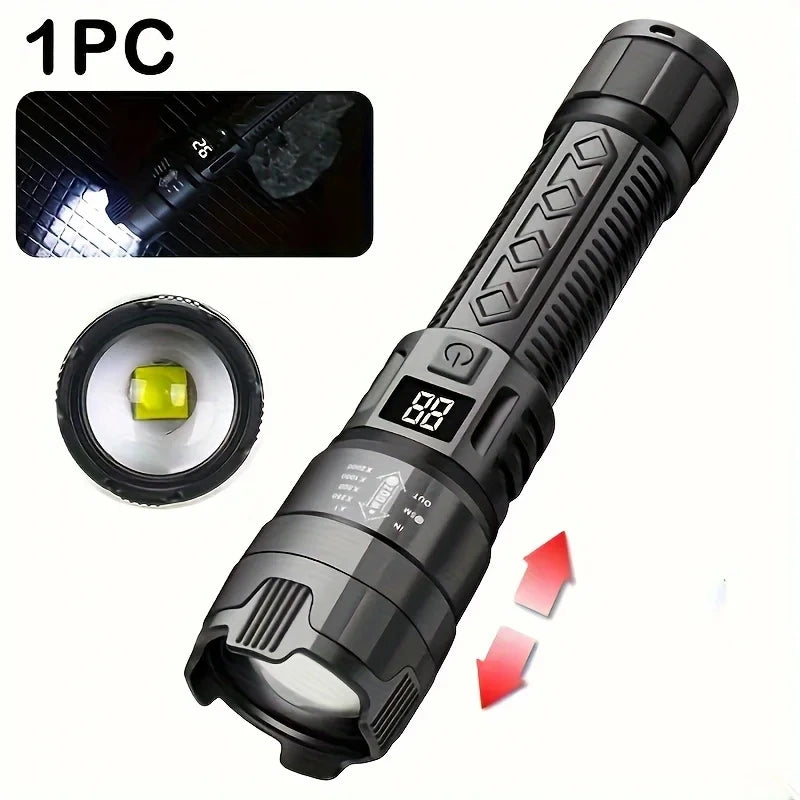 lampe poche rechargeable led zoomable noire éclairage 500mètres camping outdoor