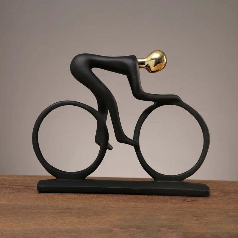statue cycliste résine moderne décoration salon noir argenté minimaliste casa