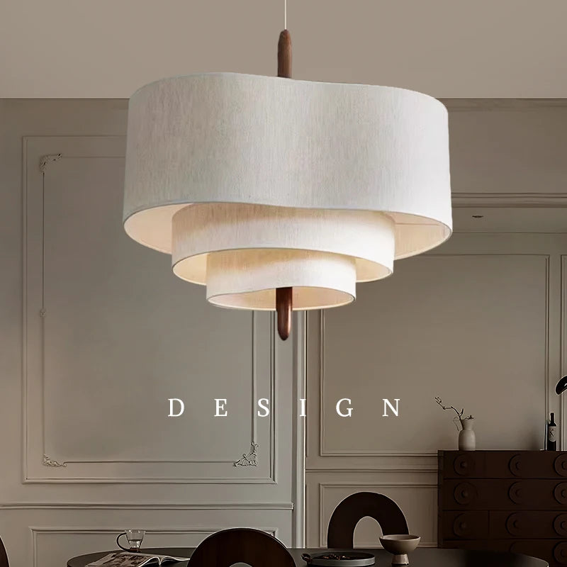 Lustre tissu suspension rétro minimaliste en métal et tissu pour salon