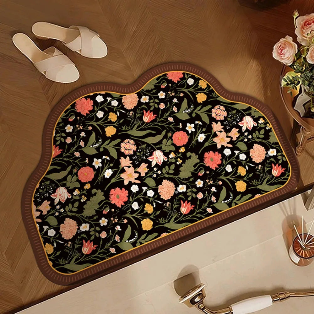 tapis d'entrée absorbant eau rapide sèche ventilé non glissant intérieur maison vert floral élégant