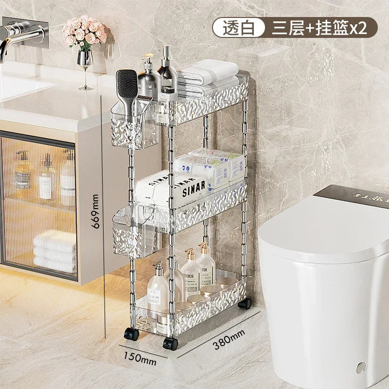 chariot rangement salle bain transparent motifs floraux acrylique quatre étages moderne imperméable roulettes.storage