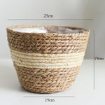 panier pliable osier tissé motifs réguliers poignées cuir naturel rustique jardin