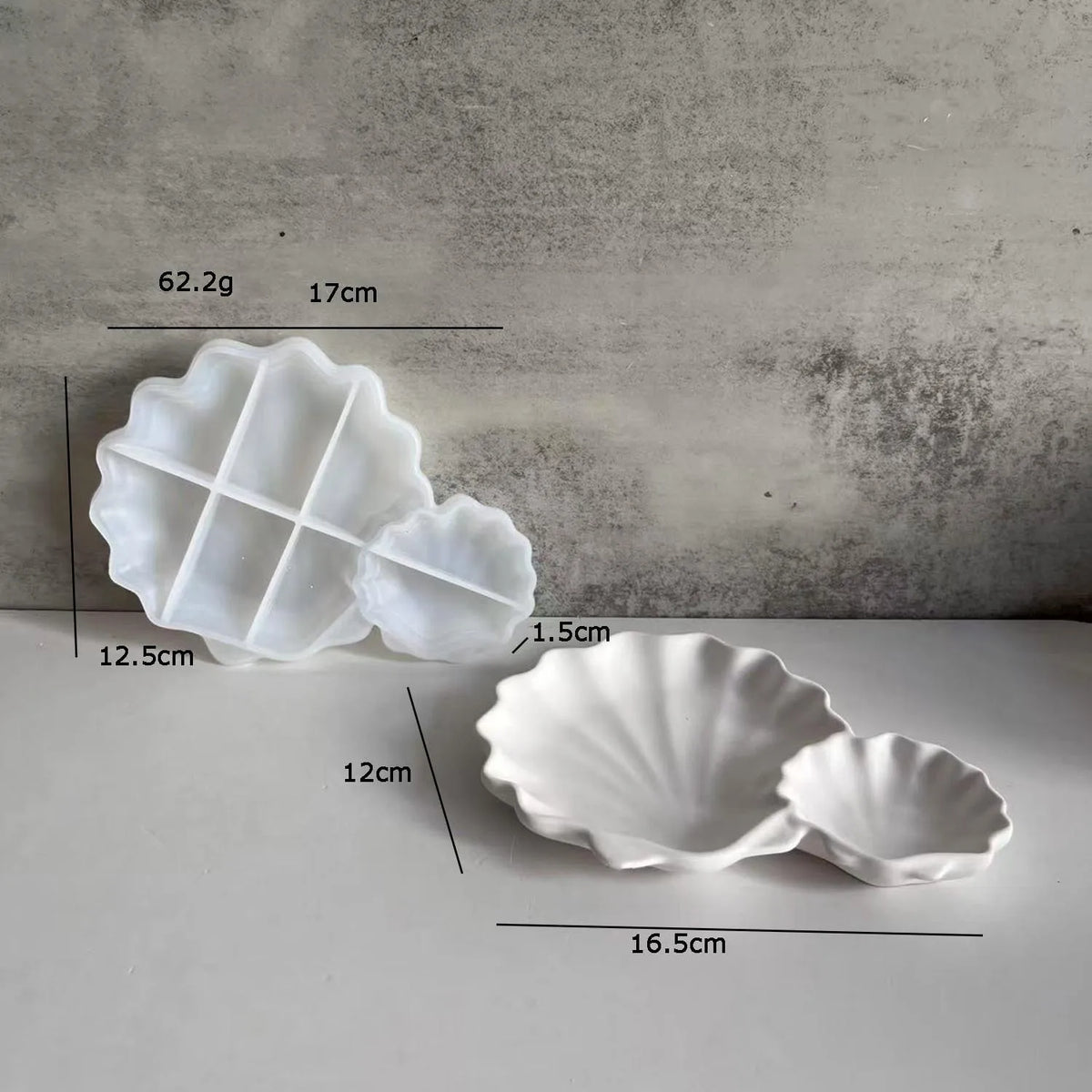 assiettes decoratives coquillage blanc nervures silicone plateaux compartiments bougie naturellements