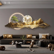 horloge murale moderne paysage montagne lac cascade effet 3d verre transparent zen déco intérieure