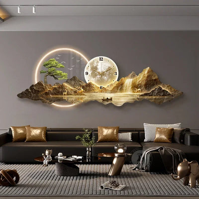 Horloge murale design luxe minimaliste avec éclairage LED en couleur noire
