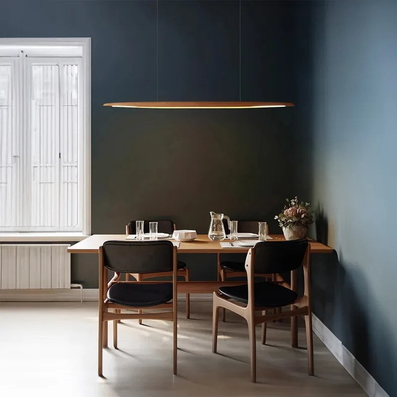 lampe suspendue bois moderne marron clair lisse salon restaurant chambre principal