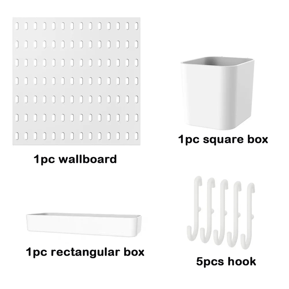 panneau rangement blanc moderne perforé clips étagères porte clés crayons photos bouteilles savon serviettes