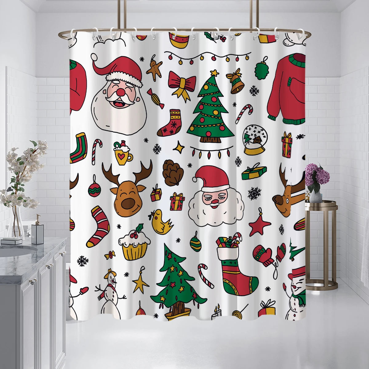 rideau douche noël biscuits décoration couleurs vives motifs joyeux 180x180cm polyester