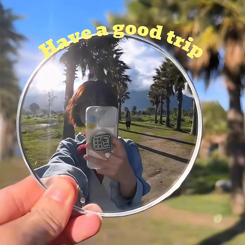 miroir rond argenté motifs visages mignons moderne selfie maquillage haute définition portable adhésif couple