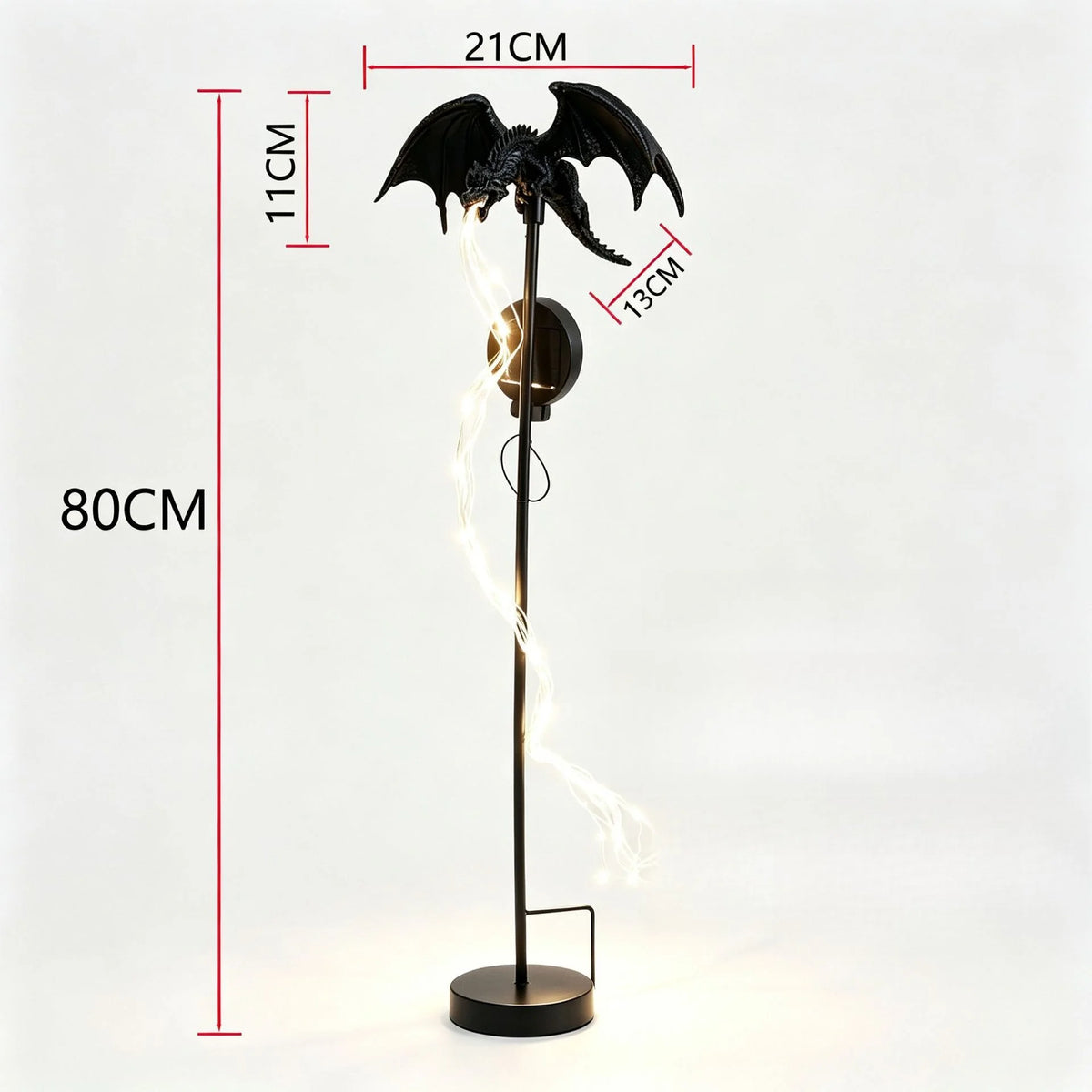 lampe solaire résine dragon noir relief brillant fantaisie moderne tringle jardin halloween