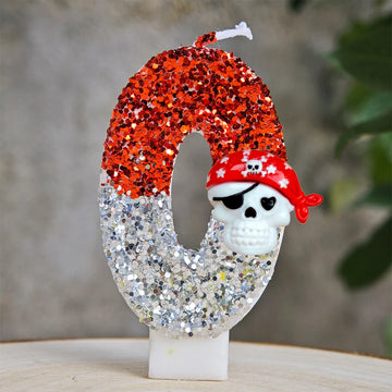 bougies numérotées pirate crânes paillettes rouge argent blanc anniversaire fête enfantsDecoration