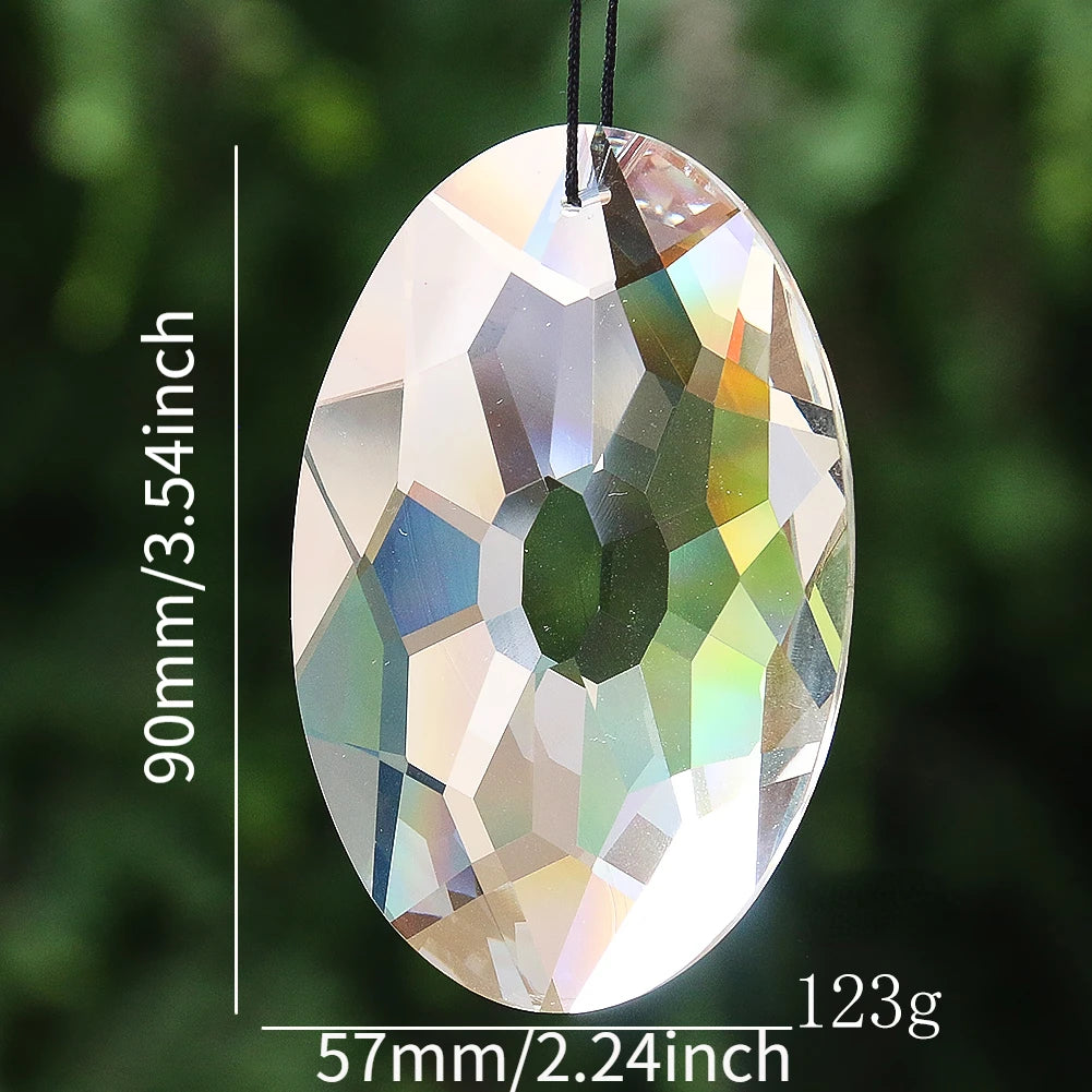 pendule cristal transparent facetté decoratif suspension cordon reflets irisés arc ciel 90mm 57mm 123g