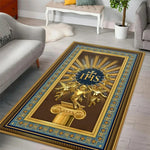 tapis armoiries bleu doré classique salon chambre extérieur 120x160cm polyester lavable