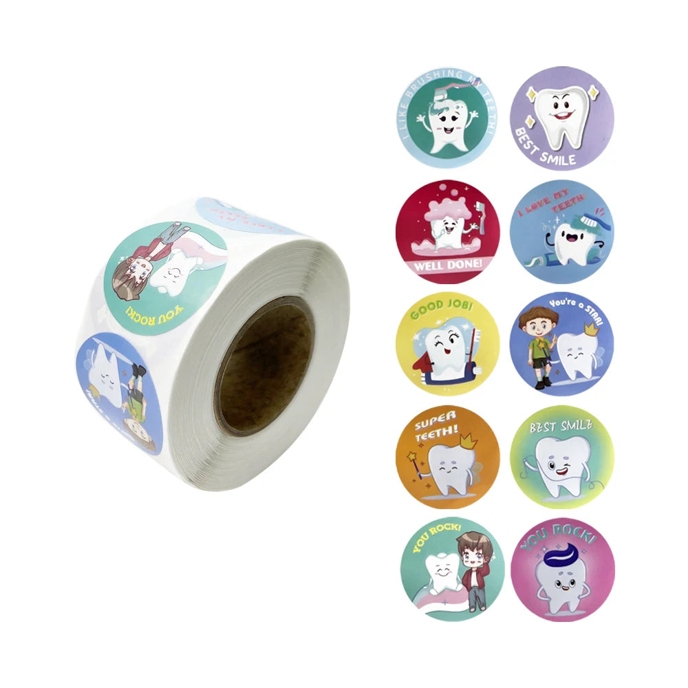 stickers cartoon dents souriantes animaux fleurs blanc rose vert bleu jaune orange rouge