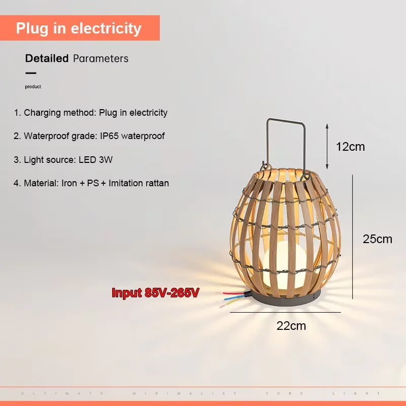 lanterne solaire led extérieure étanche imitation rattan contemporaine ambre bois naturelextérieur moderne rustique
