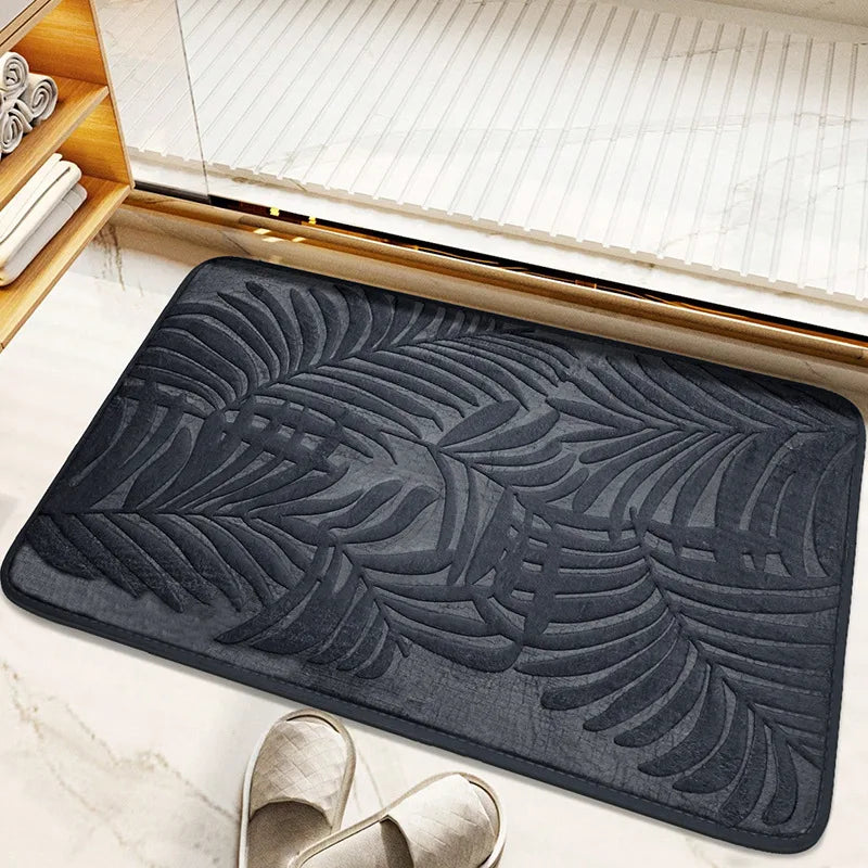 tapis bain doux feuilles fougère relief moderne vert gris polyester