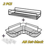 étagère angle salle bains adhésive poids 20kg noir grille métallique moderne organisateur accessoires douche