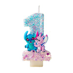 bougies numériques bicolores paillettes personnages animés bleu rose blanc decoration anniversaire enfants