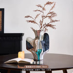 vase céramique abstrait artisanal rose vert orange marron bleu ondulé texturé sculptural
