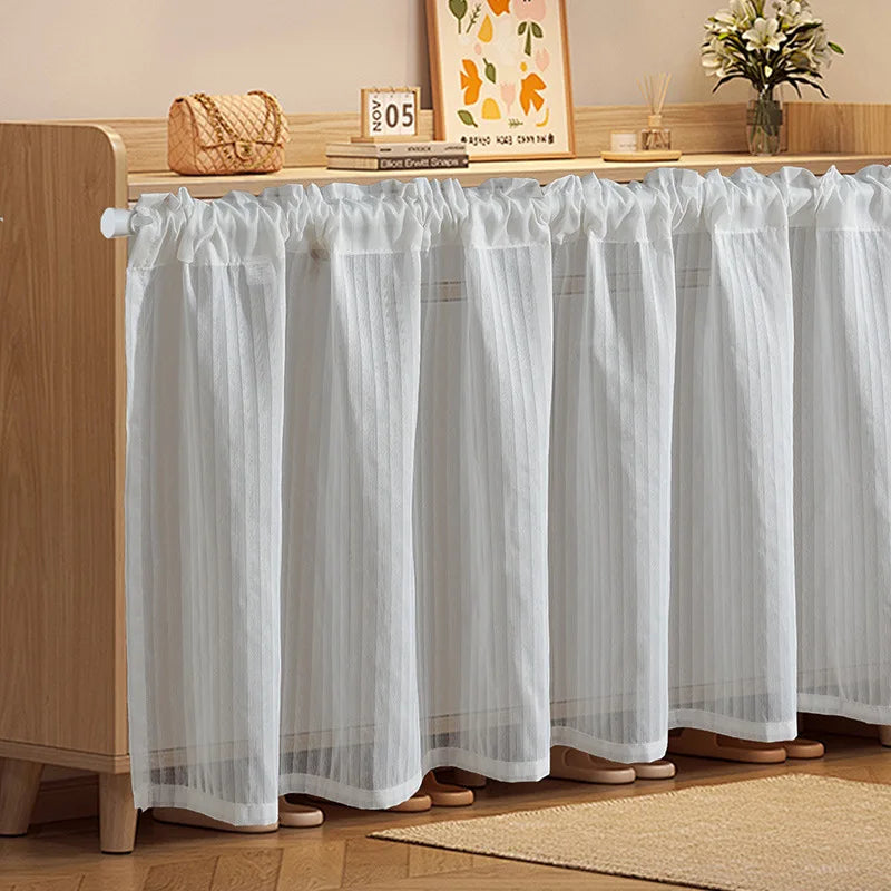 rideau blanc rayures fines polyester translucide classique cuisine 180x60cm