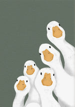 toile d'art oies illustration moderne minimaliste sans cadre vert foncé blanc 20x30cm 30x42cm 40x60cm