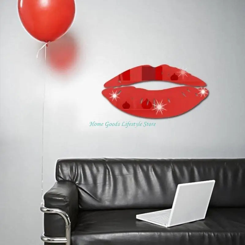 miroir mural adhésif forme lèvres couleur or rouge noir moderne décoration intérieure blanc