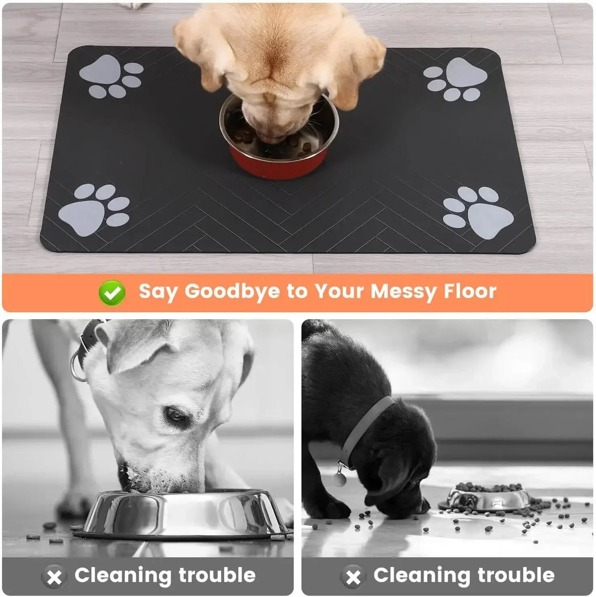 tapis antidérapant absorbant rapide chiens chats noir rayures empreintes blanches moderne clips 20x30cm 30x50cm