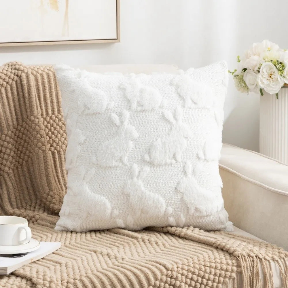 housse coussin moderne motif nœuds blanc bleu doux coton polyester 45x45cm