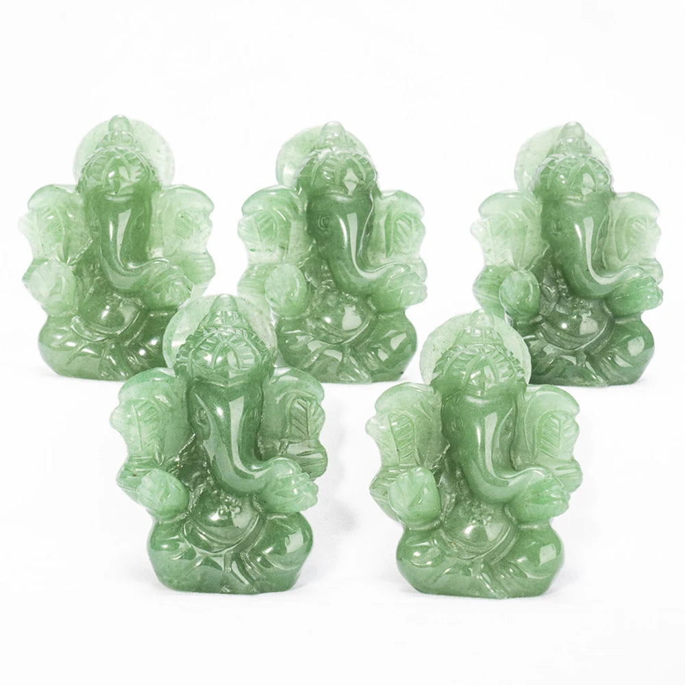 statuette ganesha vert clair aventurine opale artisanale détails fins sculpture main décoration maison jardin