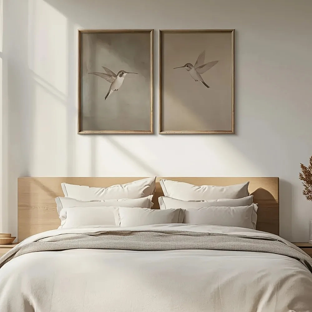 tableau oiseau volant classique toile coton beige gris noir sans cadre impression chambre salon