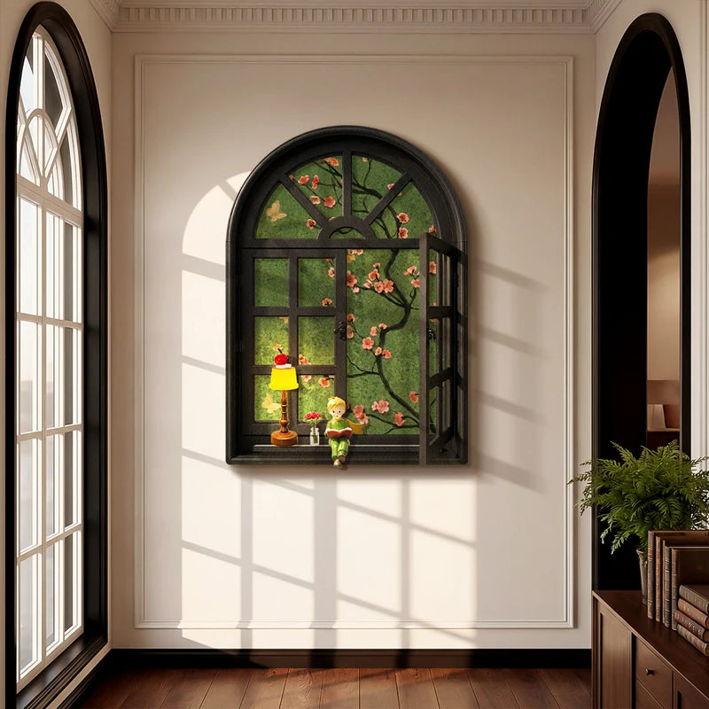 applique murale led fenêtre décorative fleurs orange feuilles vertes classique salon intérieur