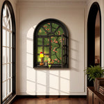 applique murale led fenêtre décorative fleurs orange feuilles vertes classique salon intérieur
