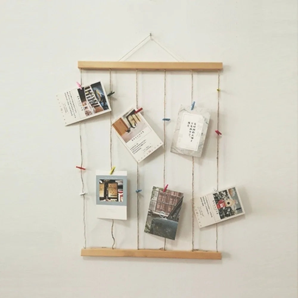 cadre mural photos bois moderne clips suspension rustique