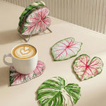 coasters feuilles tropicales vert blanc rose antidérapants moderne protége comptoir cuisine