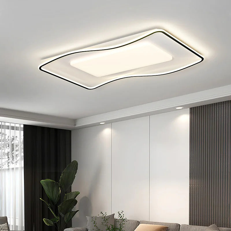 plafonnier led moderne blanc bordure noire acrylique métal flux lumineux large zone éclairage chambre