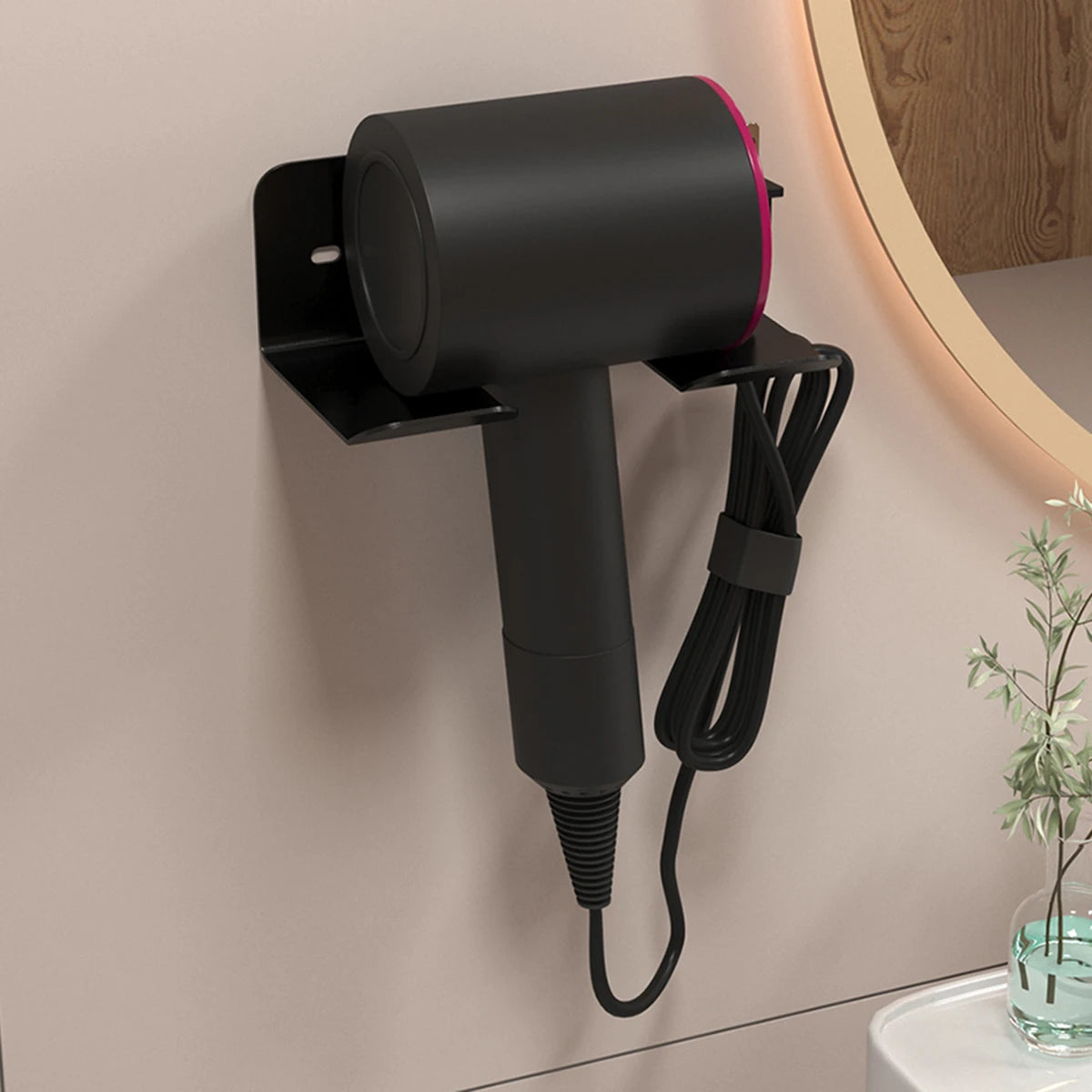 support mural sans perçage sèche cheveux noir blanc étagère salle bain métal adhésif serre