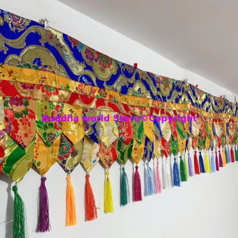 rideau décoratif artisanal broderie fine motifs floraux clips tassel multicolores bleu jaune vert rouge