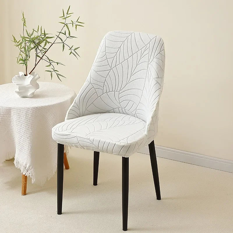 housse chaise extensible motif feuilles gris clair fauteuil salle manger moderne