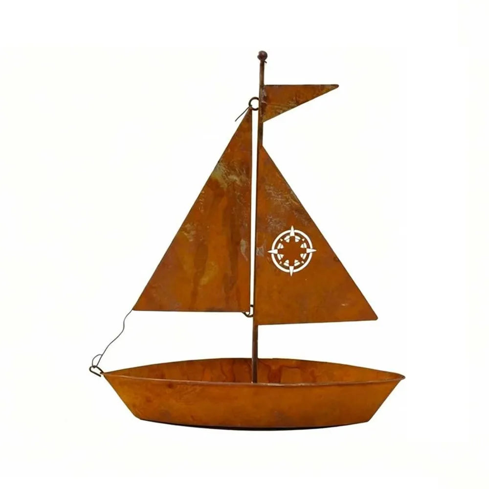 pot fleurs bateau métal vintage marron rustique compas succulentes decoratif