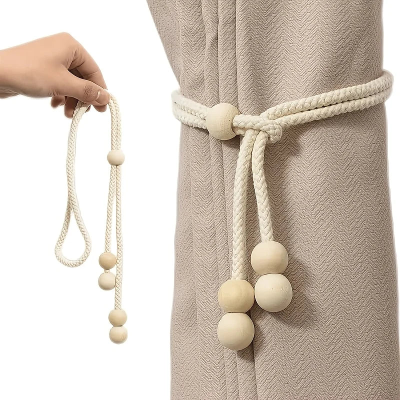 cordelette rideau tissée bois moderne beige adhésif boules crochet simple élégante