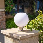 lampe solaire moderne blanc rond translucide base métallique éclairage extérieur autoinstallation led
