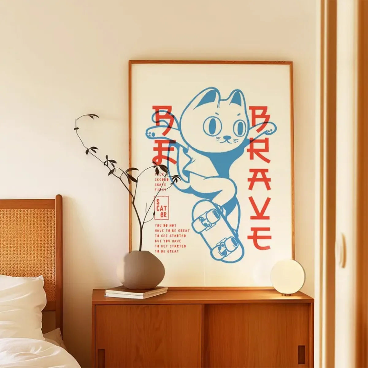 affiche animée chat moderne bleu blanc rouge sans cadre toile imprimée décoration mur chambre